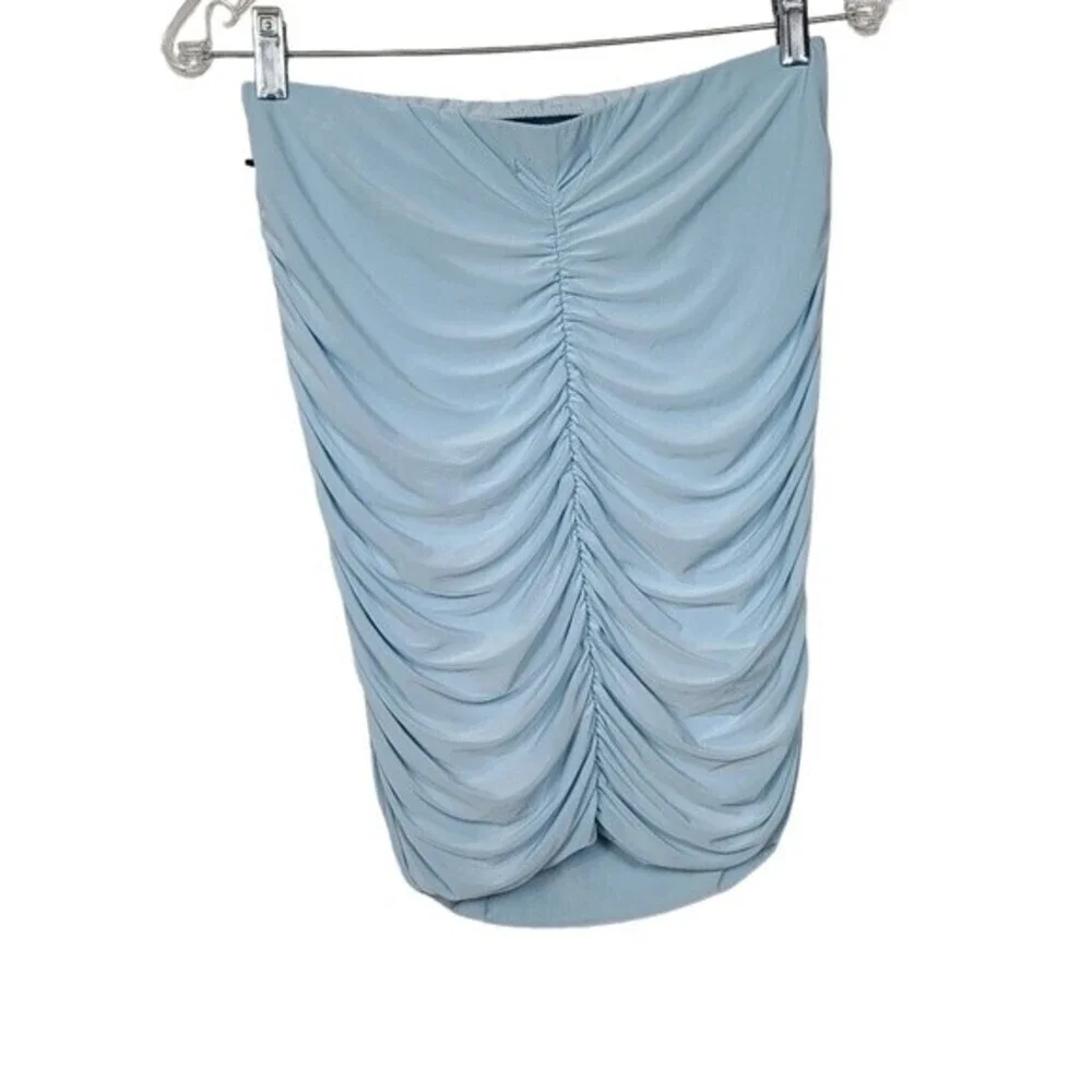 PrettyLittleThing Baby Blue Ruched Skirt 8